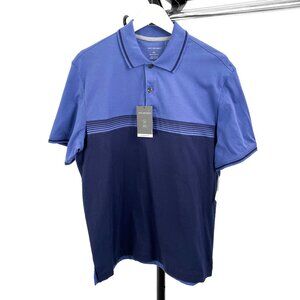Van Hausen Men's Blue Striped Polo Shirt Short Sleeve Medium